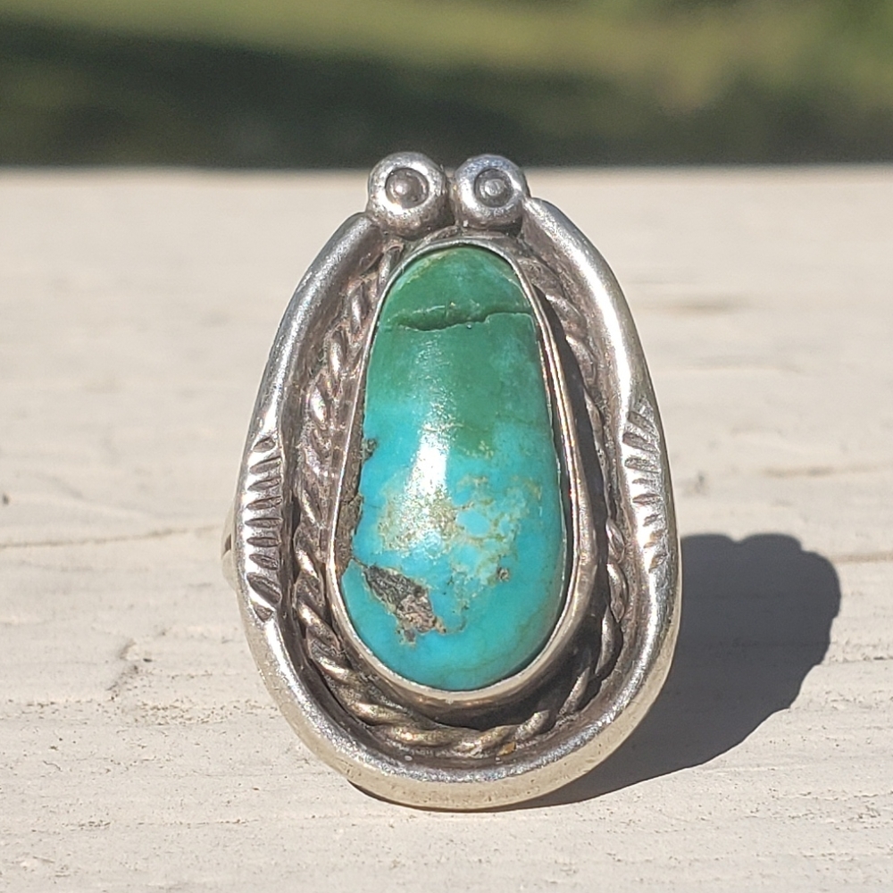 Vintage Native American Sterling Silver Turquoise Ring Sz 4.5